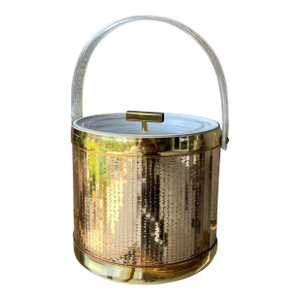 Circa 1970 Hollywood Regency-Style Mirrored Gold Foil & Lucite Ice Bucket by Georges Briard