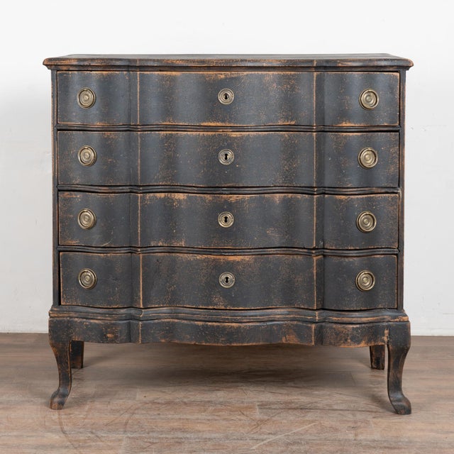 Rococo Late 18th Century Danish Black Painted Oak Rococo Chest of Four Drawers For Sale - Image 3 of 15