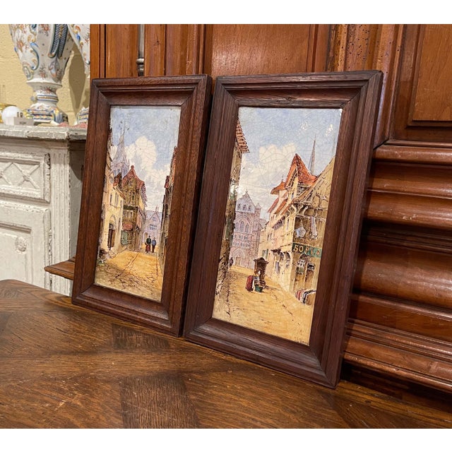 Wood Pair of 19th Century English Minton Ceramic Plaques by J. E. Dean For Sale - Image 7 of 16