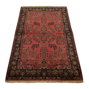 Fine Sarouk Rug 4’1” X 6′ Pink Wool Traditional Hand-Knotted Oriental Carpet