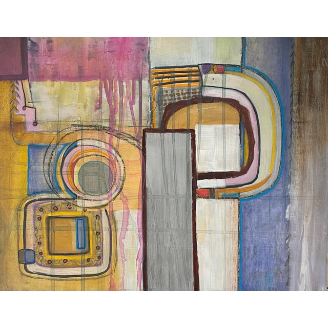 Small Geometric Abstract in Yellow, Acrylic on Board For Sale