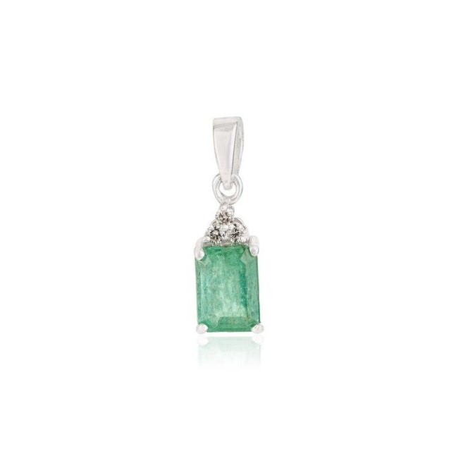 Not Yet Made - Made To Order Dainty Emerald and Diamond Pendant in Solid 925 Silver For Sale - Image 5 of 11