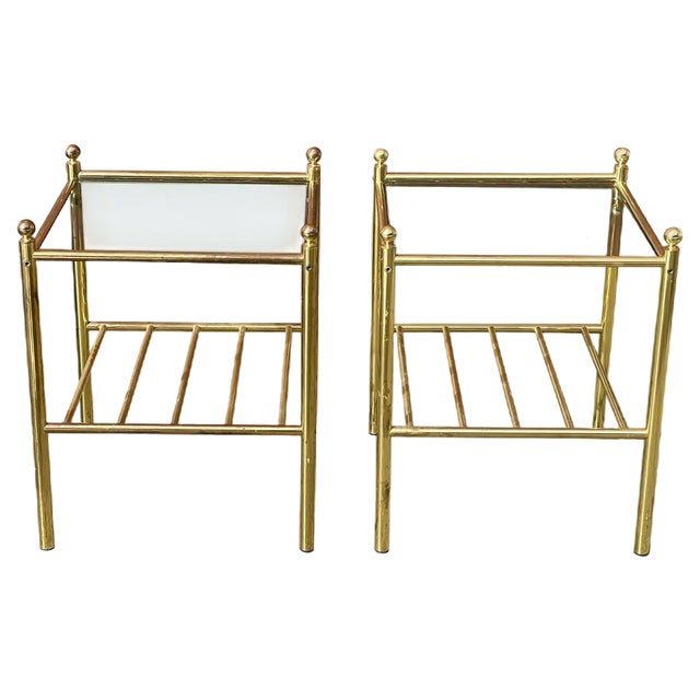 Mid-Century Modern Italian Nightstands in Brass and Glass, 1980s, Set of 2 For Sale