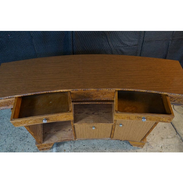 Mid-Century Curved Oak Dry Bar Cabinet With Carved Grapevines Wine Liquor 68" For Sale - Image 11 of 18
