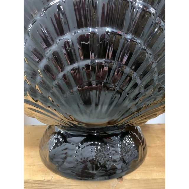 Hollywood Regency Vintage 1980’s High Gloss Black Glazed Ceramic Clam Shell Planter For Sale - Image 3 of 6