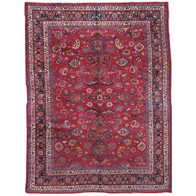 1910s 1910s Handmade Antique Persian Mashad Rug 8.7' X 11' For Sale - Image 5 of 5