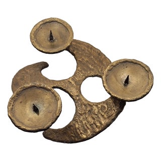 Brutalist Bronze 3-Arm Candlestick, 1970s For Sale