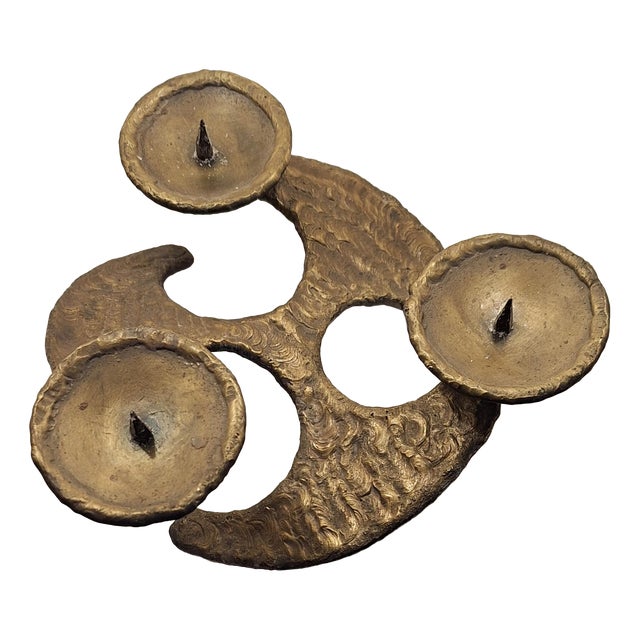 Brutalist Bronze 3-Arm Candlestick, 1970s For Sale