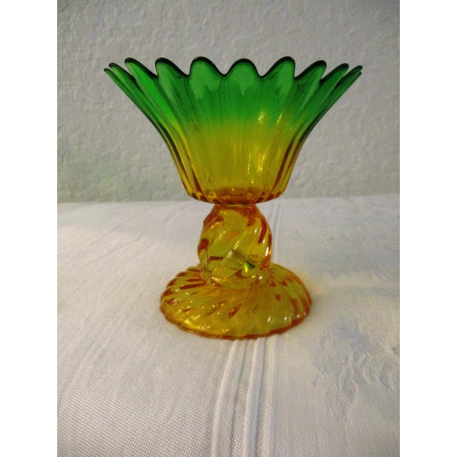 Vintage Marigold & Green Flash Glass Flower Dessert Glasses, S/10 For Sale In West Palm - Image 6 of 7