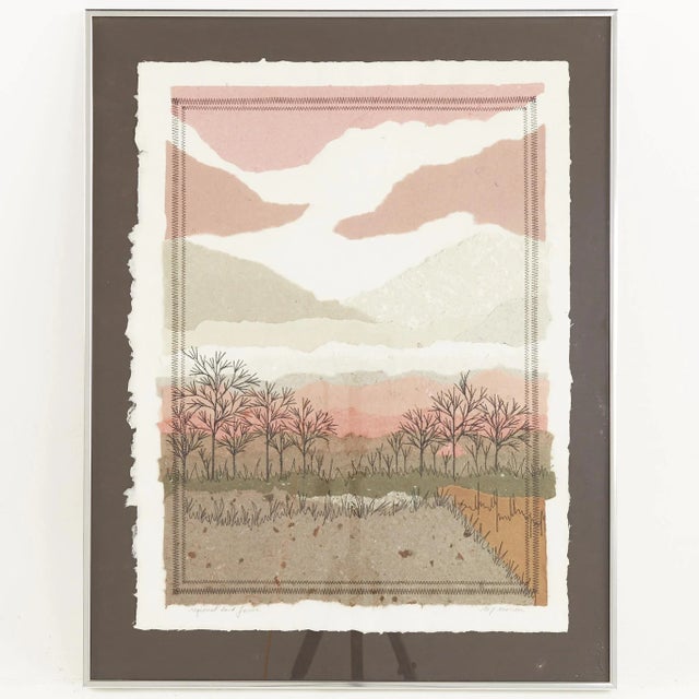M P Marion Mid Century Landscape Mixed Media Collage This collage measures: 22.25 wide x .75 deep x 28.25 inches high We...