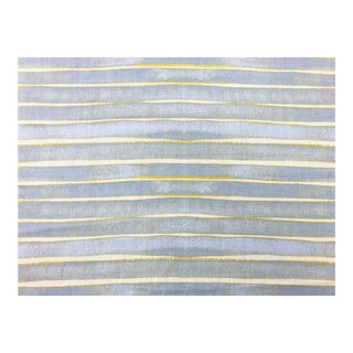 1.25 Yds Studio B Jim Thompson Raise the Bar Faded Periwinkle Chartreuse Ivory Linen Stripe Drapery Fabric For Sale