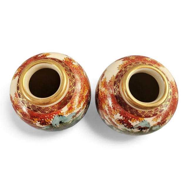 Ceramic Kyoto Satsuma Landscape Vases, Set of 2 For Sale - Image 7 of 14