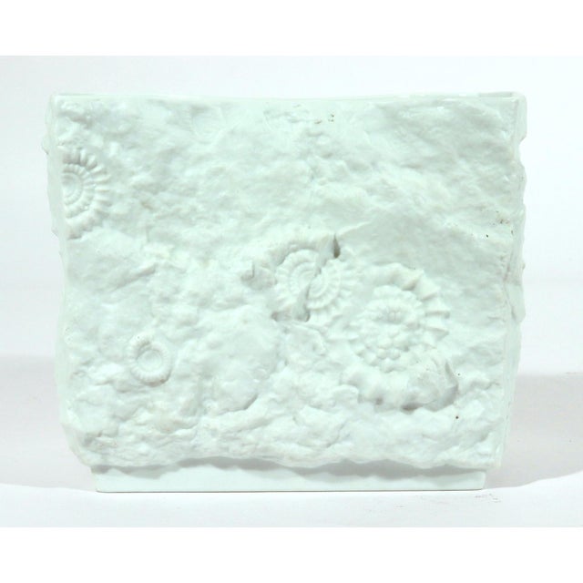 Mid-Century Modern Kaiser Porcelain Fossil Relief Vase, White Bisque With Ammonites and Shells, Sculptural Pinched Form West Germany, Circa 1970s For Sale - Image 3 of 10