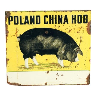 Large Vintage Metal Poland China Hog Sign For Sale