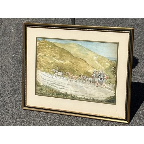 Folkestone & Canterbury Quicksilver Coach, Watercolor, Framed For Sale - Image 11 of 12