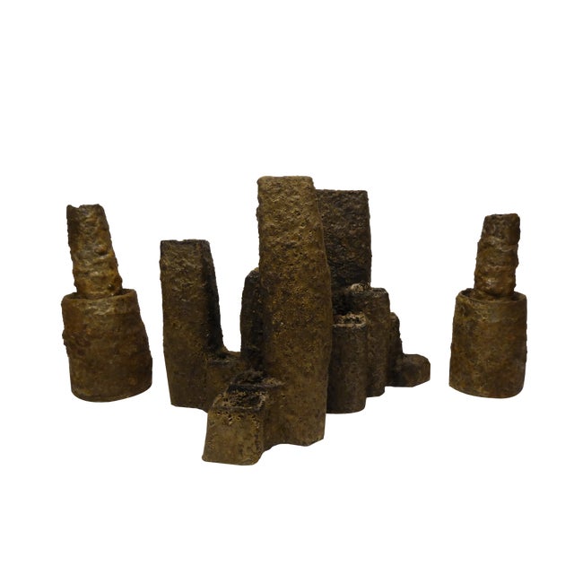 Brutalist Centrepiece Vase and Candlesticks by Pia Manu, Belgium, 1960s, Set of 3 For Sale