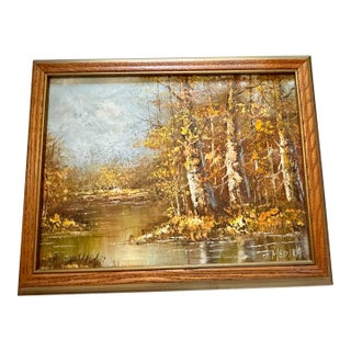 Vintage Alice J. Medina Signed Impasto Autumn Landscape Oil Painting, Framed For Sale