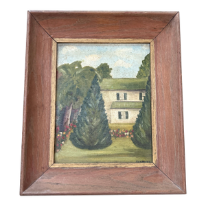1970’s Original Rustic Landscape With Home Still Life Painting