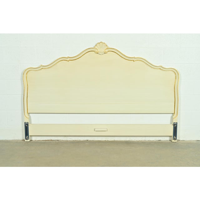 Kindel Furniture French Provincial Louis XV Cream Lacquered Parcel Gilt King Size Headboard, Circa 1960s For Sale - Image 9 of 9