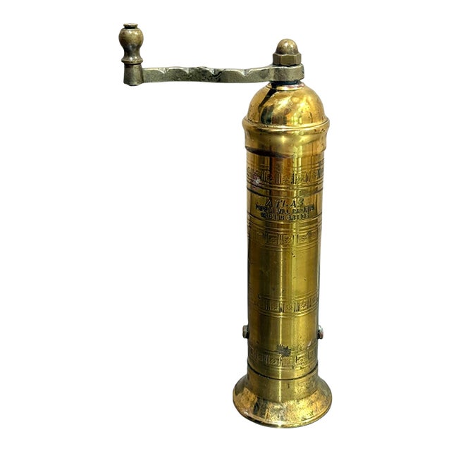 Atlas Solid Brass Greek Pepper Grinder For Sale