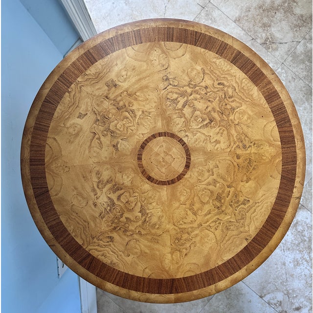 Late 20th Century Maitland-Smith Art Deco Style Round Burlwood and Glass Accent Table For Sale - Image 14 of 17