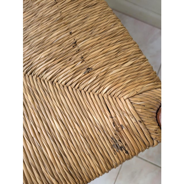 Mid-Century Modern Rustic Vintage Woven Rush Two-Seat Bench For Sale - Image 3 of 7