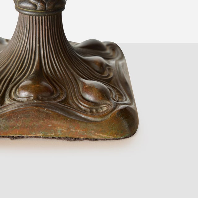 1920s Art Nouveau Slag Glass Table Lamp with Metal Overlay For Sale - Image 14 of 14