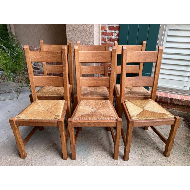 Set 6 Vintage French Ladder Back Dining Chairs Rush Seat Oak Country Farmhouse. Direct from France, a lovely set of 6...
