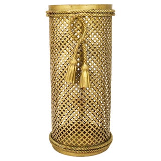 Hollywood Regency Gilt Metal Rope and Tassel Umbrella Stand, 1950 For Sale