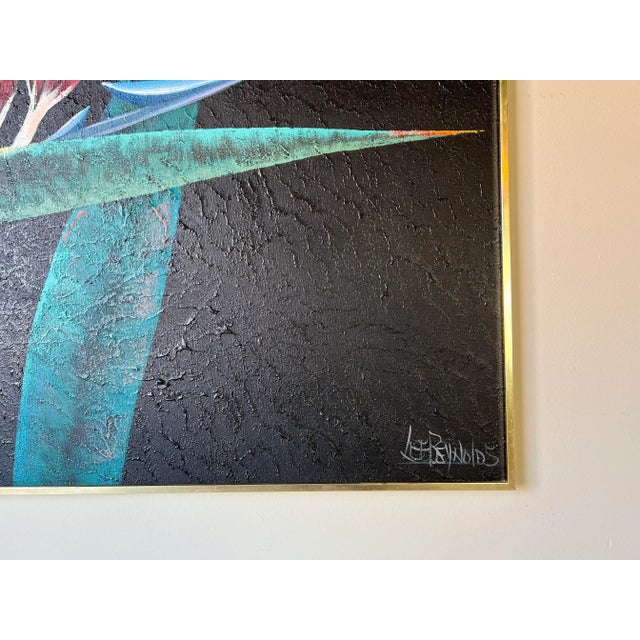1980s Large 1980's Lee Reynols Bird of Paradise Flowers Oil on Canvas Painting, Framed/ Sold For Sale - Image 5 of 13