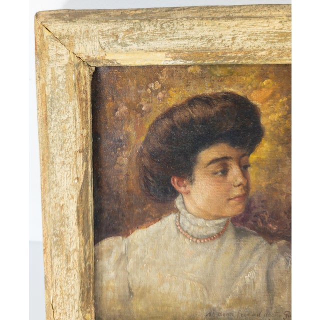 Traditional Early 20th Century Portrait Painting of an Italian Lady With Inscription For Sale - Image 3 of 9