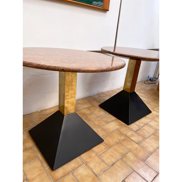 Mid-Century Modern 1980s Italian Red Granite and Brass Side Tables - a Pair For Sale - Image 3 of 11