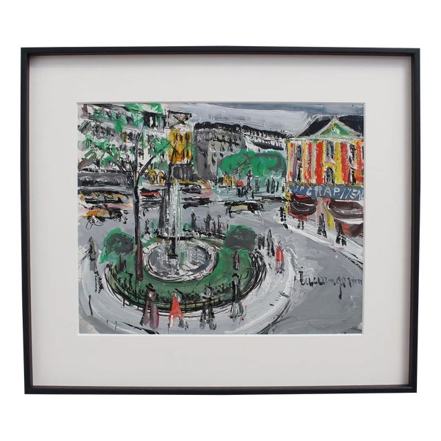 Lucien Génin, Place Pigalle, 1930s, Oil on Gouache on Paper, Framed For Sale