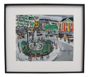 Lucien Génin, Place Pigalle, 1930s, Oil on Gouache on Paper, Framed