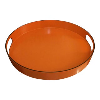 Hermes Style Orange Lacquer Serving Tray For Sale