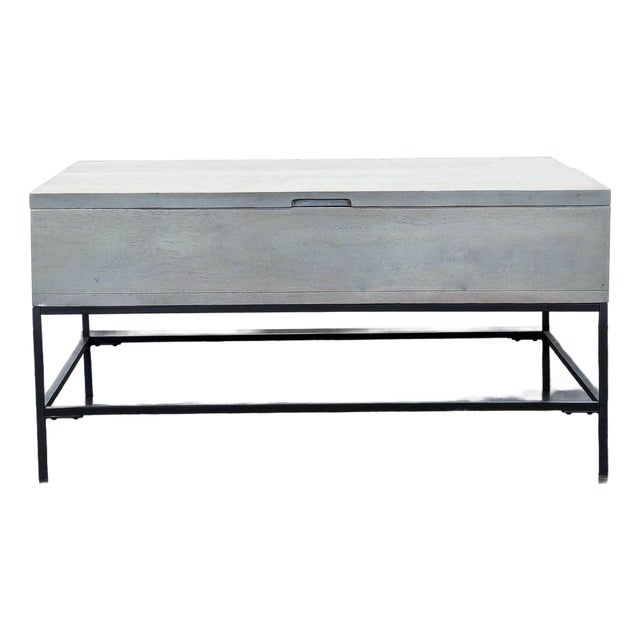 West Elm Industrial Solid Wood Storage Pop-Up Coffee Table For Sale
