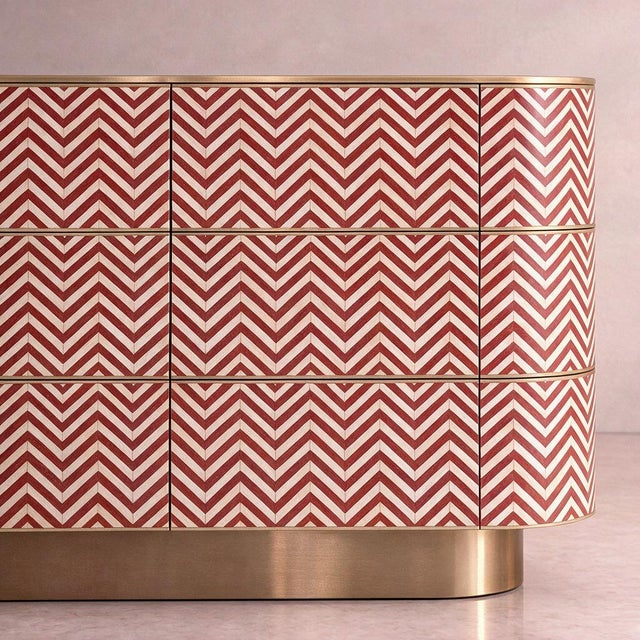 Veyra Chevron Inlay Red Six-Drawer Dresser by House of Jaipur For Sale - Image 6 of 6