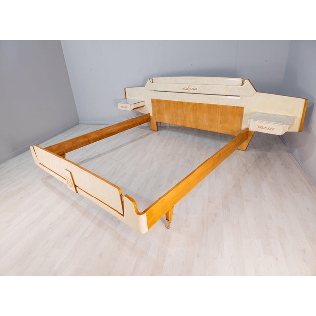 1950s Mid-Century Italian Parchment Double Bed attributed to Giovanni Gariboldi, 1950s For Sale - Image 5 of 18