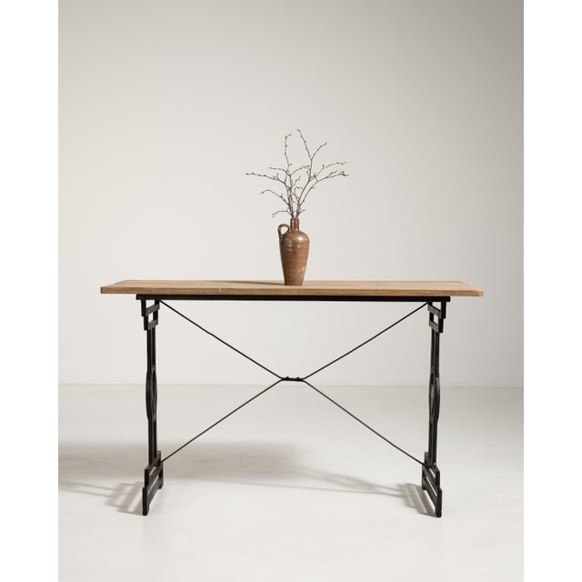 French Cast Iron Bistro Table with Oak Top, Antique, France, 20th Century For Sale - Image 3 of 18