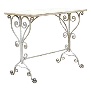 Early 20th Century Antique French Art Nouveau Wrought Iron Scroll Wood Top Potting Work Table For Sale
