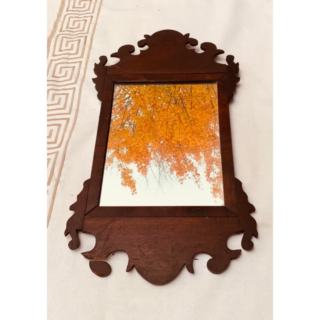 Antique American Chippendale Style Butler's Mirror, Carved Wood Frame, Older Glass For Sale - Image 4 of 8