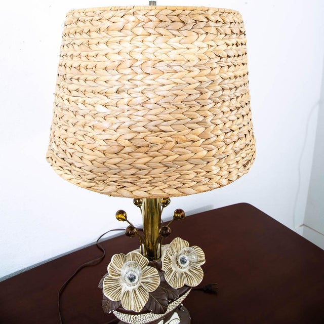 Mid-Century Modern 1960s Mid Century Modern Brown White Table Lamp Ceramic Floral Studio Designed For Sale - Image 3 of 12