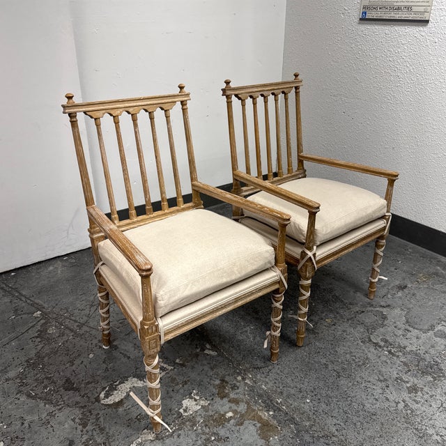 French Country Matthew Izzo Collection Barnaby French Country Pine Wood Armchairs, Pair For Sale - Image 3 of 12