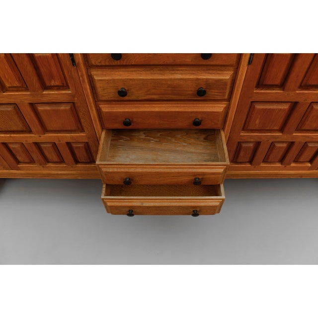 Large Brutalist Screwless Sideboard in Carved Oak, 1960s For Sale - Image 16 of 18