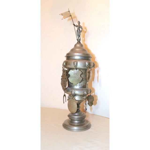 Figurative Rare Large Antique 17th Century German Handmade Forged Pewter Lidded Family Urn For Sale - Image 3 of 13