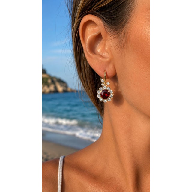 Not Yet Made - Made To Order Art Nouveau Garnet Flower and Leaf Drop Earrings, Silver, Gold, Pair For Sale - Image 5 of 6