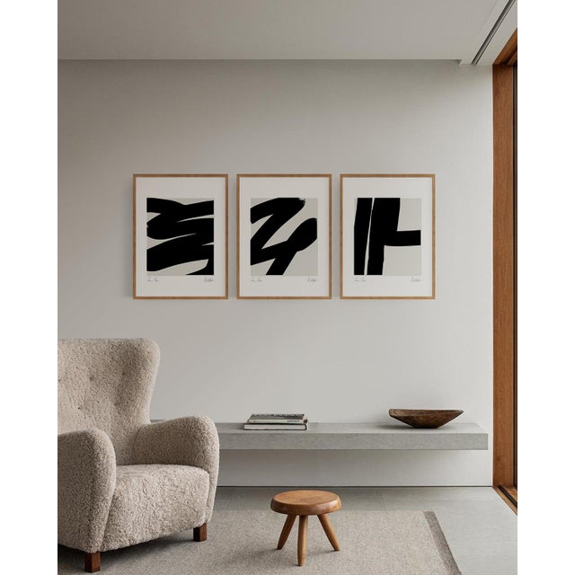 Set of 3 abstract lines drawing 16"x20" size open edition giclee prints. Elegant thick black lines on beige / gray...