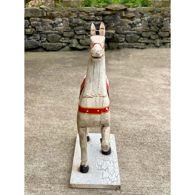 Farmhouse Antique Primitive Farmhouse Wood Carved Carousel Pony Horse For Sale - Image 3 of 10