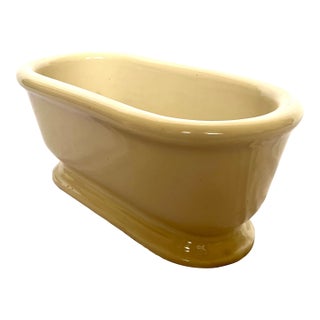 Antique Late 1800s French Porcelain Cast Iron Footed Oval Planter For Sale