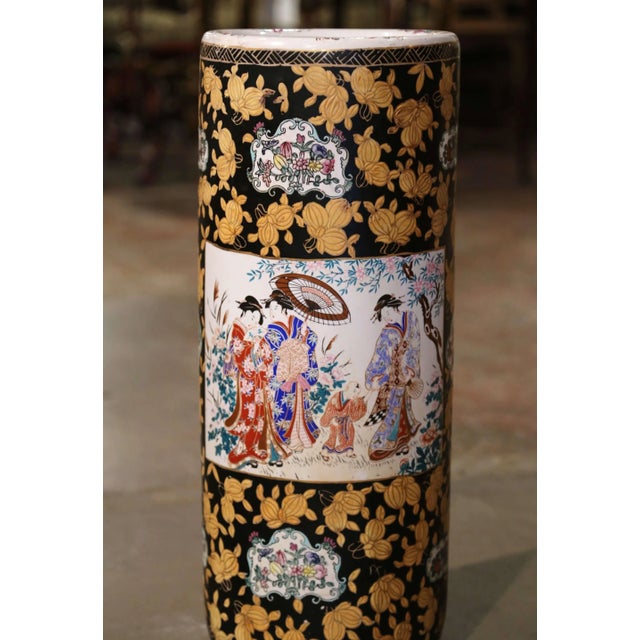 Chinese Mid-Century Chinese Painted & Gilt Famille Rose Porcelain Umbrella Stand For Sale - Image 3 of 9